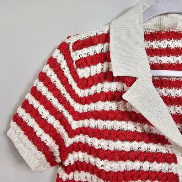 Old Navy Button Down Crochet Sweater in Red Stripe - Size M - Picture 3 of 11